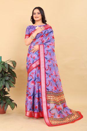 Raddish Blue Woven Design Pure Cotton Saree