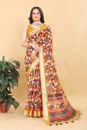 Yellow Woven Design Pure Cotton Jamdani Saree