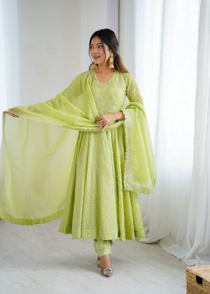 Anarkali Crunchy Silk Gown with Fully Flair