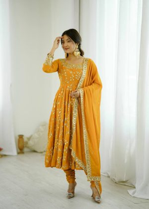 Yellow Women’s Ethnic Anarkali Gown Fully Stitched & Ready to Wear